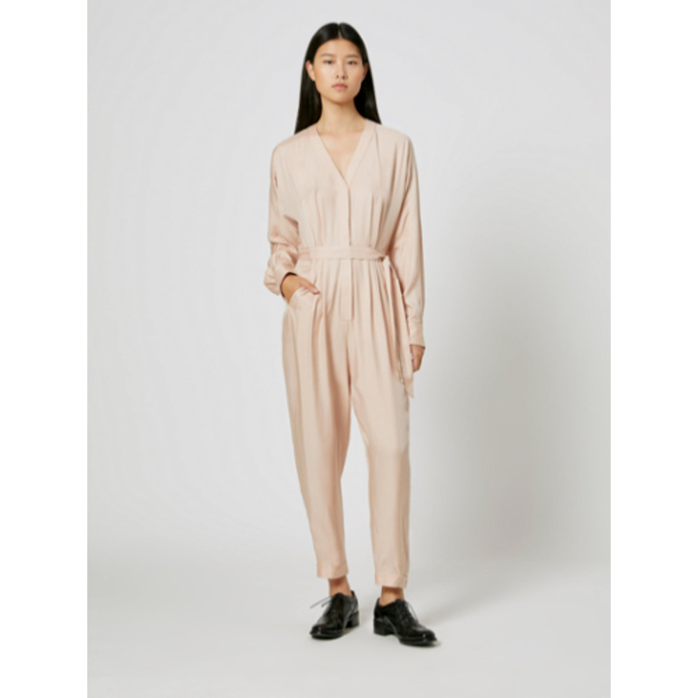 Equipment NWT Pommine Belted Pleated silk blend Satin Jumpsuit Blush Size 2
